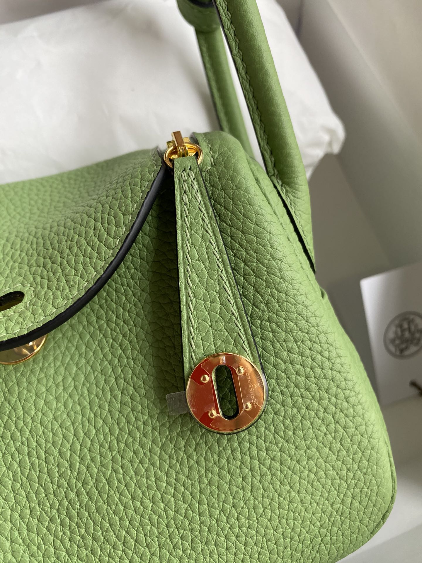 Hermes Mini Lindy 19cm Handbag Shoulder Bag In Green Kiwi Clemence Leather